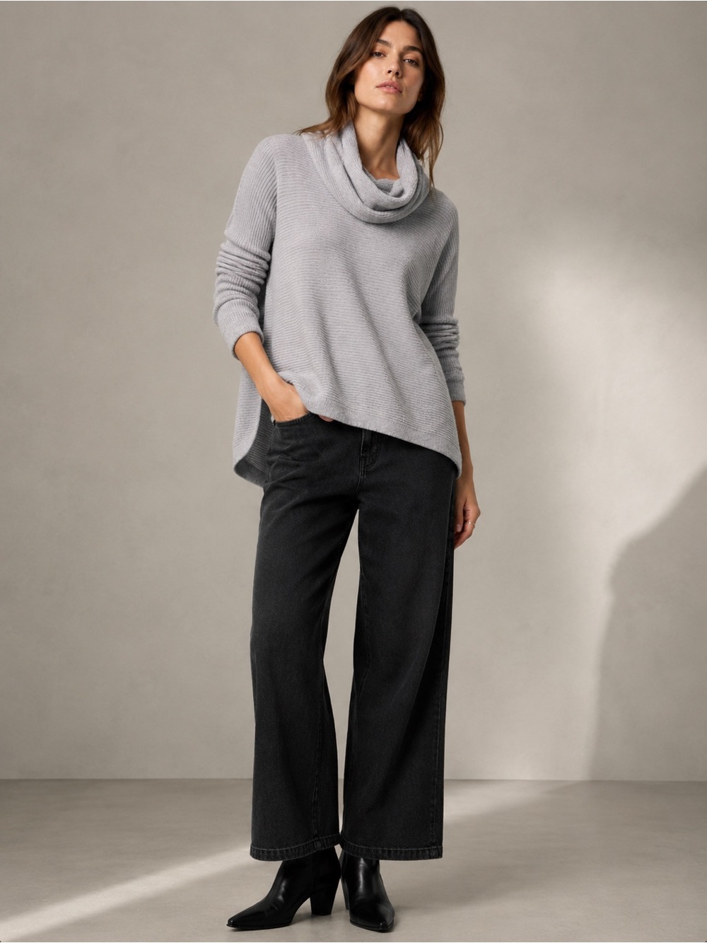 AllSaints Rio Wool Blend Cowl Neck Sweater Oversized Oatmeal S